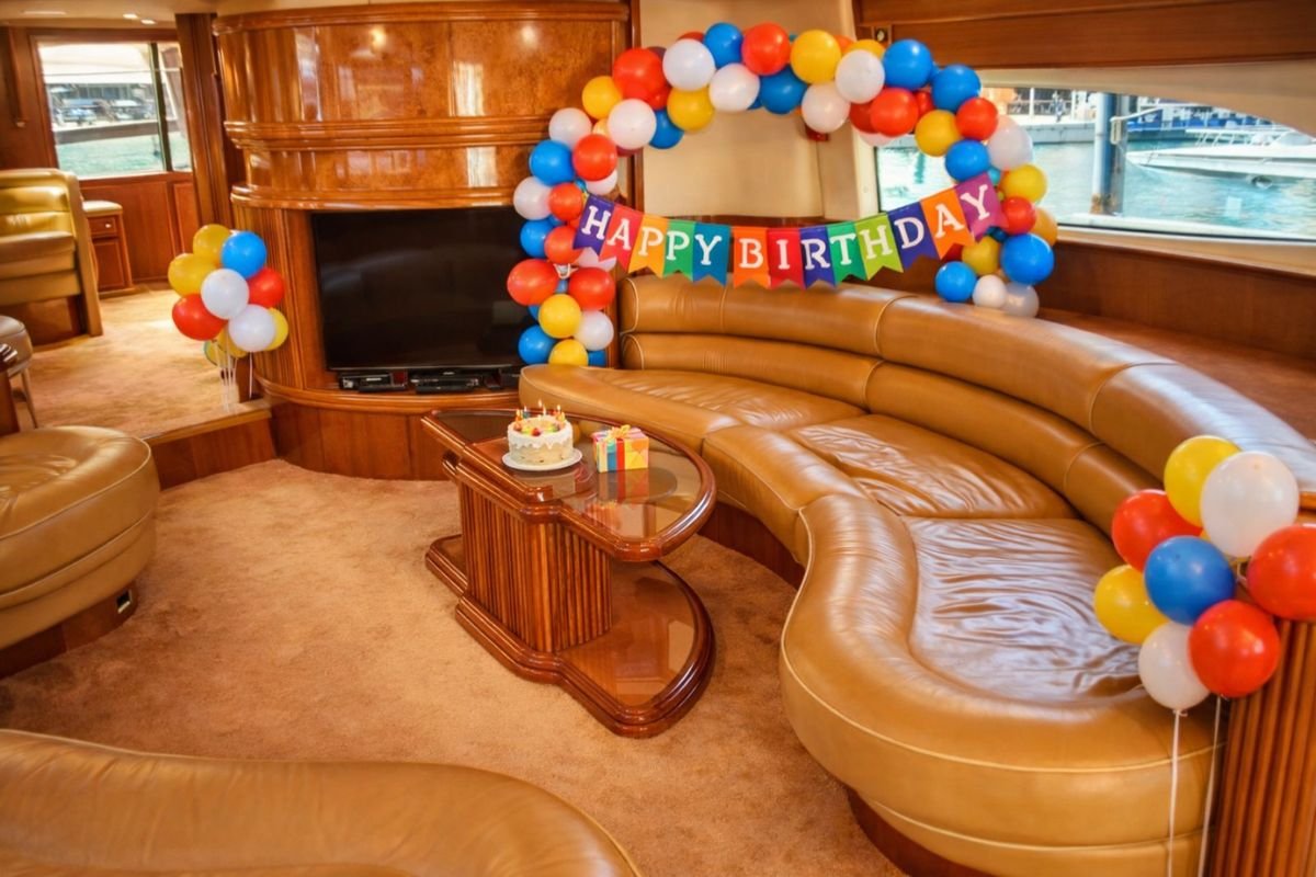 Yacht seating area with wedding decor in Abu Dhabi