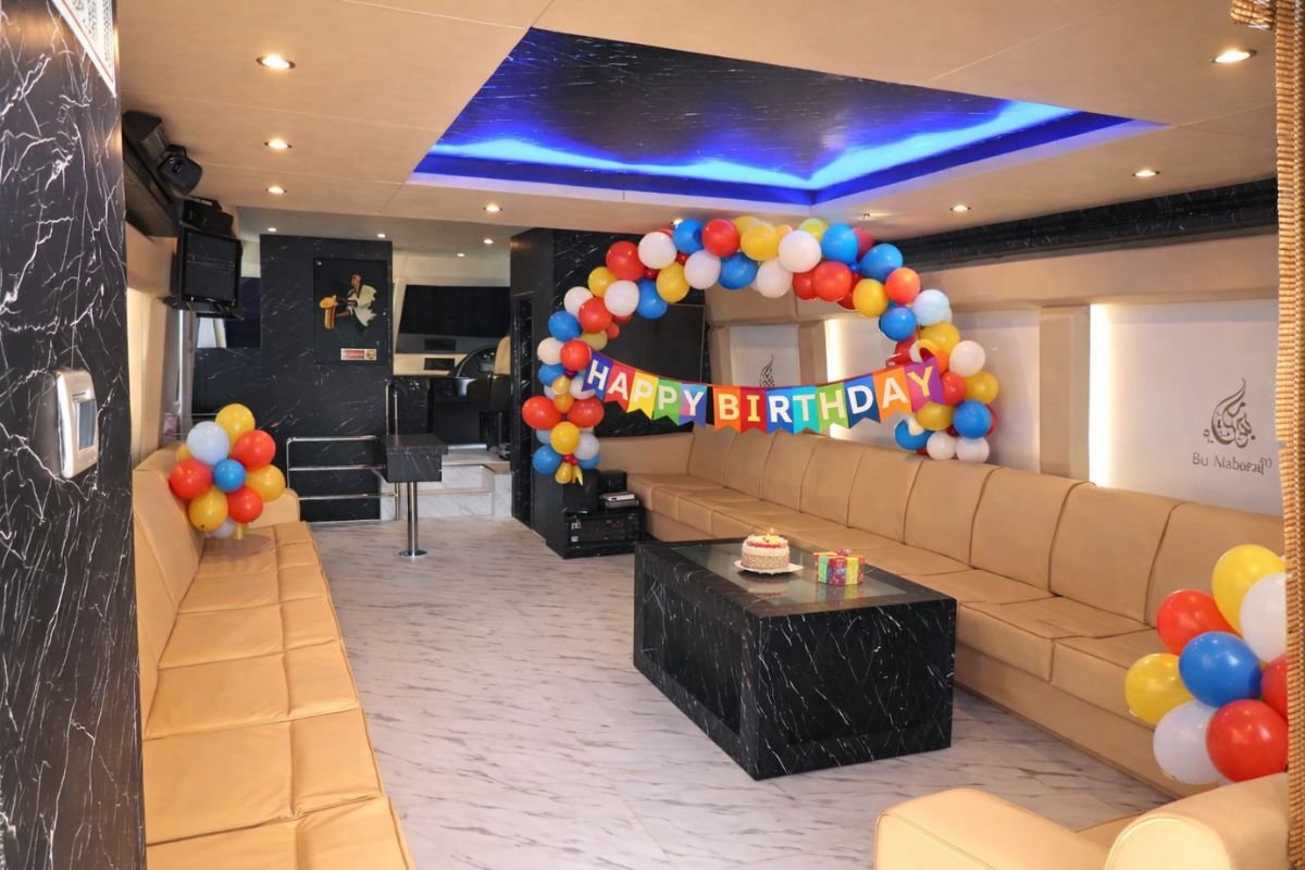 Dining setup for yacht wedding in Abu Dhabi